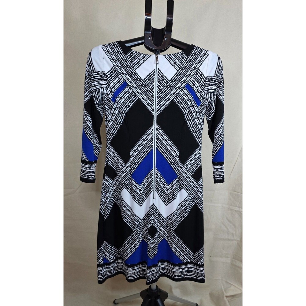 Vince Camuto Geometric Sheath Dress Size 4 Black White & Blue | Boat Neck Lined - Picture 6 of 13